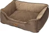 A brown dog bed is shown from a diagonal angle against a white background. Produktbild-Vorschau