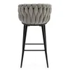 A grey upholstered bar stool with black legs against a white background. Produktbild-Vorschau