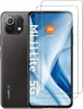 A smartphone and two screen protectors are displayed against a white background. Produktbild-Vorschau
