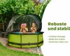 Two children playing in a green round pool with a canopy in a garden setting. Produktbild-Vorschau