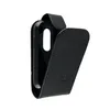 A black leather flip case for a smartphone, shown from the side with the flap open. Náhľad obrázku produktu