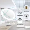 A cosmetic mirror with LED lighting is shown in a modern, bright room setting, with callouts highlighting its features. Produktbild-Vorschau