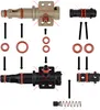 An exploded view or diagram of a valve repair kit, showing different components and their placement with arrows. Red rings are O-rings used for sealing. Anteprima dell’immagine prodotto