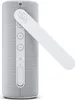 A white Bluetooth speaker with a white carrying strap attached. Produktbild-Vorschau