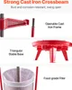Collage of close-up images showing different parts of a fruit press, with text labels highlighting features. Voir les images du produit