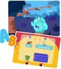 A colorful illustration showing a cartoon monster and educational game elements. Produktbild-Vorschau