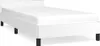 A white bed frame with a white mattress and four black legs on a white background. Voir les images du produit