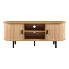 A wooden TV stand with black legs against a white background. Náhľad obrázku produktu