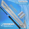 A close-up view of a window opener mechanism and its accessories, set against a blue background with abstract wavy lines. Produktbild-Vorschau