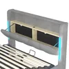 A close-up view of the headboard of a bed, showing storage compartments and LED lighting. Náhľad obrázku produktu