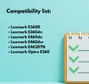 A list of compatible Lexmark printers is displayed on a light blue background, with a graphic of a clipboard and checkmarks on the right side. Produktbild-Vorschau
