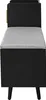 A side view of a black shoe cabinet with a gray upholstered seat and a small gold accent on the side. Anteprima dell’immagine prodotto