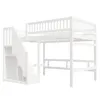 A white bunk bed with stairs against a white background. Produktbild-Vorschau
