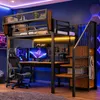 Łóżko piętrowe 90 x 200 cm, metalowe z listwą LED i półką Podgląd zdjęcia produktu 4