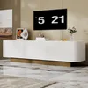A modern living room with a white TV console and a large television displaying a digital clock. Anteprima dell’immagine prodotto