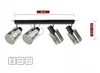 A black ceiling light fixture with four adjustable glass shades, shown against a white background with measurement indicators. Produktbild-Vorschau
