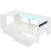 A white bed with drawers and shelves, illuminated by blue LED lights. Náhľad obrázku produktu