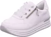 A white women's sneaker with a platform sole and a side zipper is shown against a white background. Voir les images du produit