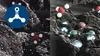 A split image showing a microscopic view of a surface with particles and molecules. Podgląd zdjęcia produktu