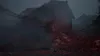 A dark, foggy scene with a building covered in red, organic-looking growth. Produktbild-Vorschau