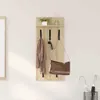 A wall-mounted coat rack with a shelf, hooks, a scarf, keys, and a handbag. Náhled obrázku produktu