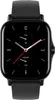 A close-up, front-facing view of a black smartwatch with its screen displaying the time and health metrics. Voir les images du produit