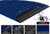 A blue pool cover is shown with close-up insets highlighting its features and a fastening set. Produktbild-Vorschau