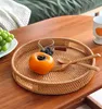 Handgewebtes Rattan-Tablett mit Griffen - Set von 3 Produktbild-Vorschau 2