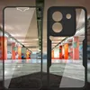 A split image showing a phone case with a screen protector and a phone case with a camera cutout, both displaying a parking garage scene. Produktbild-Vorschau