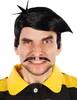 A man wearing a costume wig and mustache, smiling at the camera. Produktbild-Vorschau