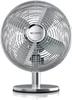 A silver desk fan with a retro style on a white background. Produktbild-Vorschau