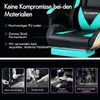 Collage showing features and manufacturing details of a gaming chair. Produktbild-Vorschau