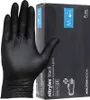 A black nitrile glove is shown next to a box of the same gloves. Náhľad obrázku produktu