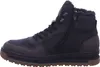 Side view of a black and brown high-top boot with laces and a zipper. Podgląd zdjęcia produktu