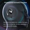 A graphic representation of a human head with an earbud in the ear, surrounded by concentric circles, suggesting sound waves or translation signals. Text overlays describe the product's features. Produktbild-Vorschau