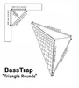 Diagrams and illustrations of a triangular bass trap with dimensions and labels. Podgląd zdjęcia produktu