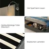 Collage of images showing different features of a bed, including a reading light, storage space, and slats. Náhled obrázku produktu