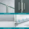A collage of four close-up images showcasing different features of a shower door. Produktbild-Vorschau
