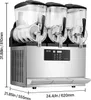 A commercial slushie machine with three transparent containers and a stainless steel base, shown with dimensions indicated. Náhled obrázku produktu