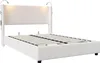 A white upholstered bed frame with a headboard and integrated reading lights. Produktbild-Vorschau