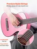 A person playing a pink guitar, with close-up shots and text highlighting features. Anteprima dell’immagine prodotto