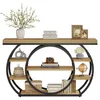 A Tribesigns console table with a circular base and four shelves, decorated with various items. Anteprima dell’immagine prodotto
