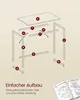 An exploded view diagram of a desk assembly with labeled parts and accompanying text about easy assembly. Produktbild-Vorschau