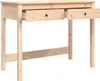 A wooden desk with two drawers, shown from the front against a white background. Podgląd zdjęcia produktu