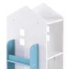 Close-up of a white and blue children's bookshelf designed like a house. Náhled obrázku produktu