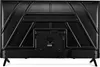 The back of a black television set with its stand legs visible. Produktbild-Vorschau