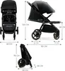 A diagram showing the dimensions of a black Kinderkraft MITZY buggy in various configurations. Podgląd zdjęcia produktu