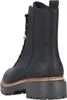 Das Bild zeigt einen schwarzen Stiefel der von der Seite betrachtet wird. Die Oberfläche des Stiefels wirkt glatt und der Absatz ist robust gestaltet. Podgląd zdjęcia produktu