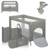 A collection of product images showing a baby travel cot and its accessories. Produktbild-Vorschau