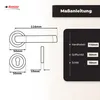 Diagrams and measurements of a door handle set, along with a text guide for installation. Produktbild-Vorschau
